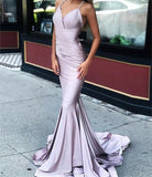 Mermaid Spaghetti Straps Lavender Satin Prom Dresses Long Evening Dress