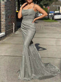 Mermaid Spaghetti Straps Open Back Prom Dresses Polyester Floor Length Evening Dresses