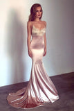 Mermaid Spaghetti Straps Open Back Prom Evening Dresses With Applique Rjerdress