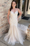 Mermaid Spaghetti Straps Tulle Wedding Dresses With Applique