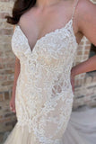 Mermaid Spaghetti Straps Tulle Wedding Dresses With Applique Rjerdress