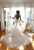 Mermaid Spaghetti Straps Wedding Dresses Tulle With Applique And Beads Rjerdress