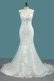 Mermaid Straps Open Back Bridal Dresses With Applique And Beads