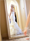 Mermaid Sweetheart Court Train Organza White Strapless Open Back Wedding Dresses Rjerdress