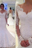 Mermaid/Trumpet Bateau Tulle Wedding Dresses With Applique Long Sleeves Rjerdress