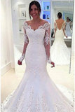 Mermaid/Trumpet Bateau Tulle Wedding Dresses With Applique Long Sleeves Rjerdress