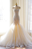 Mermaid/Trumpet Sweetheart Tulle Wedding Dresses With Appliques Rjerdress