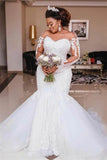 Mermaid/Trumpet Wedding Dresses Long Sleeves Tulle With Applique And Beads