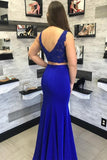 Mermaid Two Piece Formal Prom Dress Spandex Beads&Appliques Rjerdress