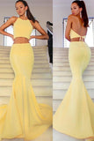 Mermaid Two Piece Open Back Halter Long Evening Dresses Beautiful Prom Dresses Rjerdress