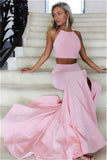 Mermaid Two Piece Open Back Halter Long Evening Dresses Beautiful Prom Dresses