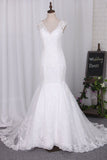 Mermaid V Neck Bridal Dresses Tulle With Applique Chapel Train Detachable Rjerdress