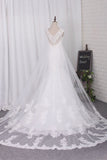 Mermaid V Neck Bridal Dresses Tulle With Applique Chapel Train Detachable