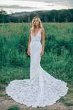 Mermaid V Neck Lace With Applique Court Train Wedding Dresses Rjerdress