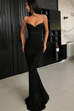 Mermaid V Neck  Spaghetti Straps Sequin Black Sparkle Prom Dresses