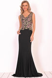Mermaid V Neck Spandex With Applique Sweep Train Formal Dresses