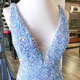 Mermaid V-Neck Sweep Train Backless Straps Velvet Sequins Prom Dresses RJS169 Rjerdress