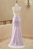 Mermaid/Trumpet V Neck Sleeveless Floor-Length Lilac Sequin Prom Dresses