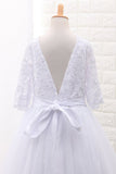 Mid-Length Sleeves Scoop Ball Gown Flower Girl Dresses Tulle With Sash Rjerdress