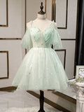 Mini Strapless Cute A-Line Sweetheart Tulle Short Open Back Homecoming Graduation Dress RJS251