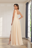 Minimalist Chiffon Straps V Neck Lace Up Floor Length Bridesmaid Dresses Rjerdress