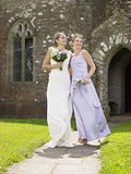 Minimalist Form-fitting Satin Lilac Straps Sleeveless Bridesmaid Dresses With Ruffles