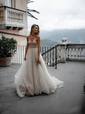 Minimalist Pleated Tulle Bride Dresses Sweetheart Neckline Wedding Dresses Rjerdress
