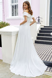 Minimalist  Satin Elegant A-Line Off The Shoulder Wedding Dresses Rjerdress
