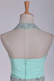 Mint Hoco Dresses Halter A-Line Short/Mini Chiffon With Beading Rjerdress