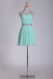 Mint Hoco Dresses Halter A-Line Short/Mini Chiffon With Beading Rjerdress