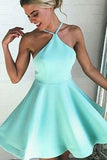 Mint Satins Backless A-Line Short Homecoming Dresses Mini Prom Dresses RJS396