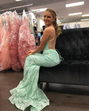 Mint Straps Prom Dresses Mermaid/Trumpet With Applique Lace Sweep Train Rjerdress