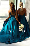Mix And Match Elegant A Line V Neck Long Blue Backless Bridesmaid Dresses Rjerdress
