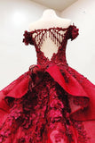 Modest Ball Gown Burgundy Lace Beading Princess Quinceanera Dresses With Appliques Rjerdress