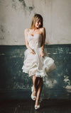 Modest Cute Sweetheart Strapless Tulle Appliques Short Wedding Dresses