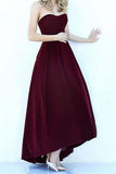Modest High Low Burgundy Prom Gowns Wine Red Prom Dresses RJS142