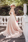 Modest Lace Blush Pink Spaghetti straps Tulle Beading Sweetheart Long Prom Dresses RJS173 Rjerdress