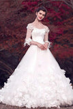 Modest Long Floor Length White Lace Ball Gown Lace Wedding Dresses Bride Dresses Rjerdress