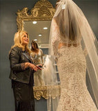Modest Long Mermaid V-Neck Lace Long Sleeves Wedding Dresses Bride Dresses Rjerdress