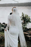 Modest Long Sleeve Lace Mermaid Wedding Dresses Rustic  Beach Bride Gown Rjerdress