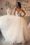 Modest Spaghetti Straps Long Ball Gown Ivory Tulle Wedding Dresses