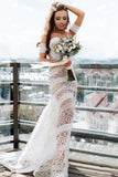 Modest Sweetheart Neck Lace Boho Beach Wedding Dresses Rjerdress