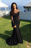 Modset Mermaid Black Long Sleeves Prom Evening Dress with Appliques RJS170