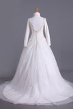 Muslim Bridal Dress Sweetheart A Line Court Train With Applique & Sash Beaded Rjerdress