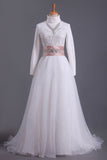 Muslim Bridal Dresses Sweetheart A Line With Applique And Beads Organza