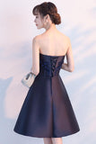 Navy Blue Beads Appliques Strapless A-Line Lace up Homecoming Dress Graduation Dress RJS573 Rjerdress