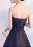 Navy Blue Beads Appliques Strapless A-Line Lace up Homecoming Dress Graduation Dress RJS573 Rjerdress
