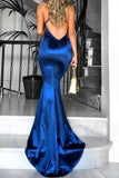 Navy Blue New Mermaid V Neck Shirt Dress Long Criss-Cross Sexy Prom Dreses RJS626 Rjerdress