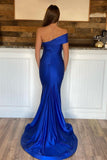 Navy Blue One Shoulder Mermaid High Slit Prom Dress Formal Dress RJS726 Rjerdress