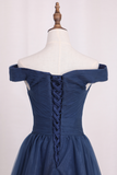 Navy Blue Prom Dress Off the Shoulder Prom Dress Custom Made Evening Dress 17130 Rjerdress